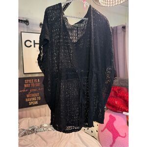 Eddie Bauer lace crochet boho batwing dolman draped cover up dress/top shirt